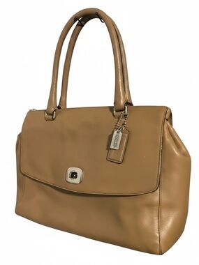 Coach Madison Madeline Tan Leather Turnlock Satchel Bag - Silver Hardware
